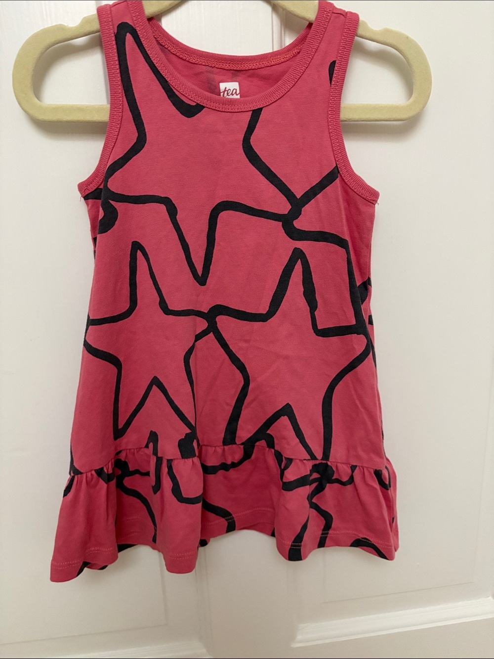 Tea Collection Girls' Coral Star Print Ruffle Dress 12-18mo: summer, vacation
